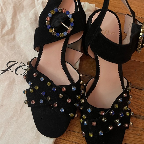 Jcrew black suede block heels, rhinestone details, dust bag - Picture 5 of 6